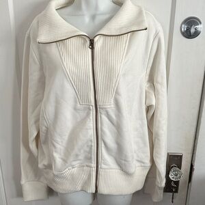 Maurices Cream Ribbed-Panel Zip-Up Jacket
